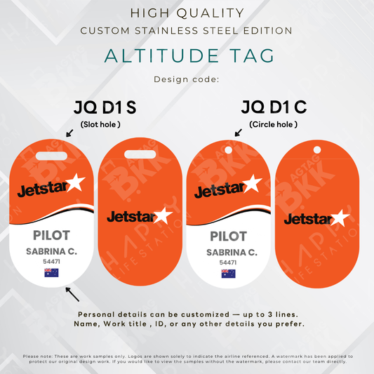 Jetstar personalized stainless steel altitude luggage tag laser-engraved