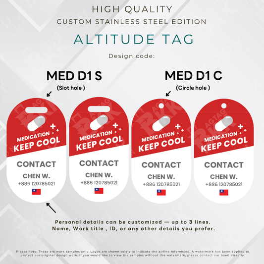 Medication Bag/First Aids Bag/Passenger Bag - Altitude Tag ( Stainless Steel Luggage Tag)