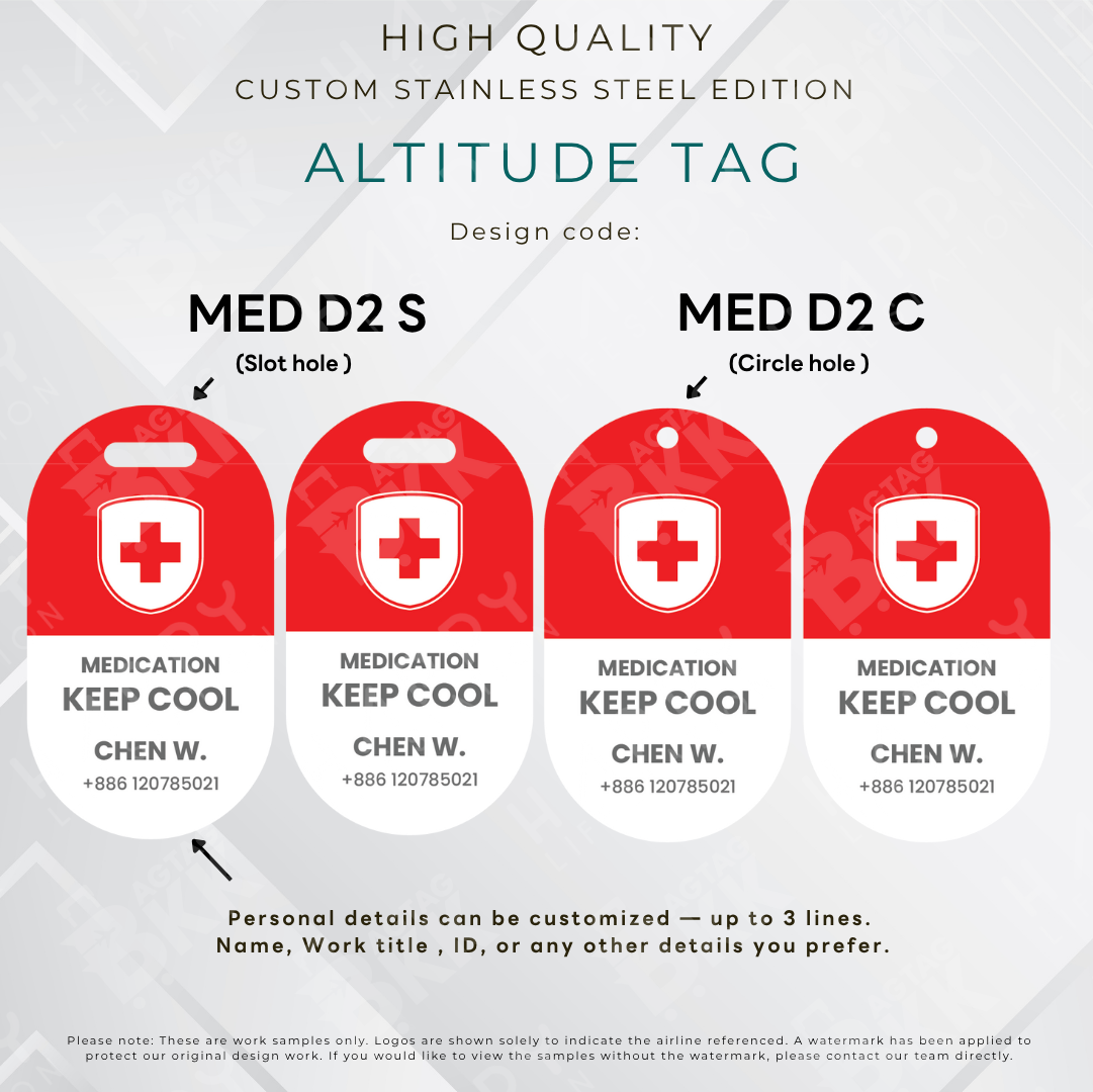 Medication Bag/First Aids Bag/Passenger Bag - Altitude Tag ( Stainless Steel Luggage Tag)