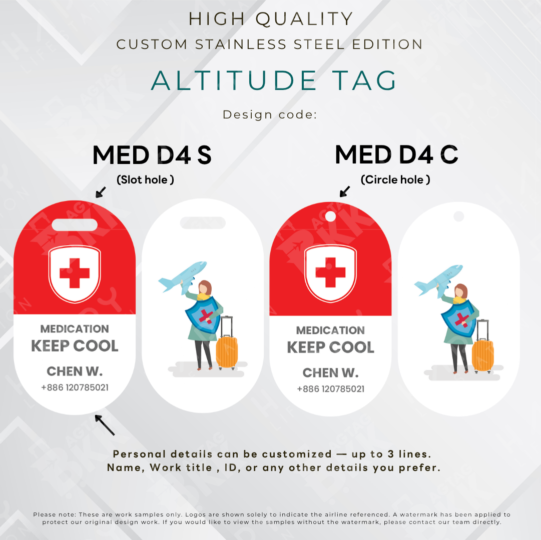 Medication Bag/First Aids Bag/Passenger Bag - Altitude Tag ( Stainless Steel Luggage Tag)
