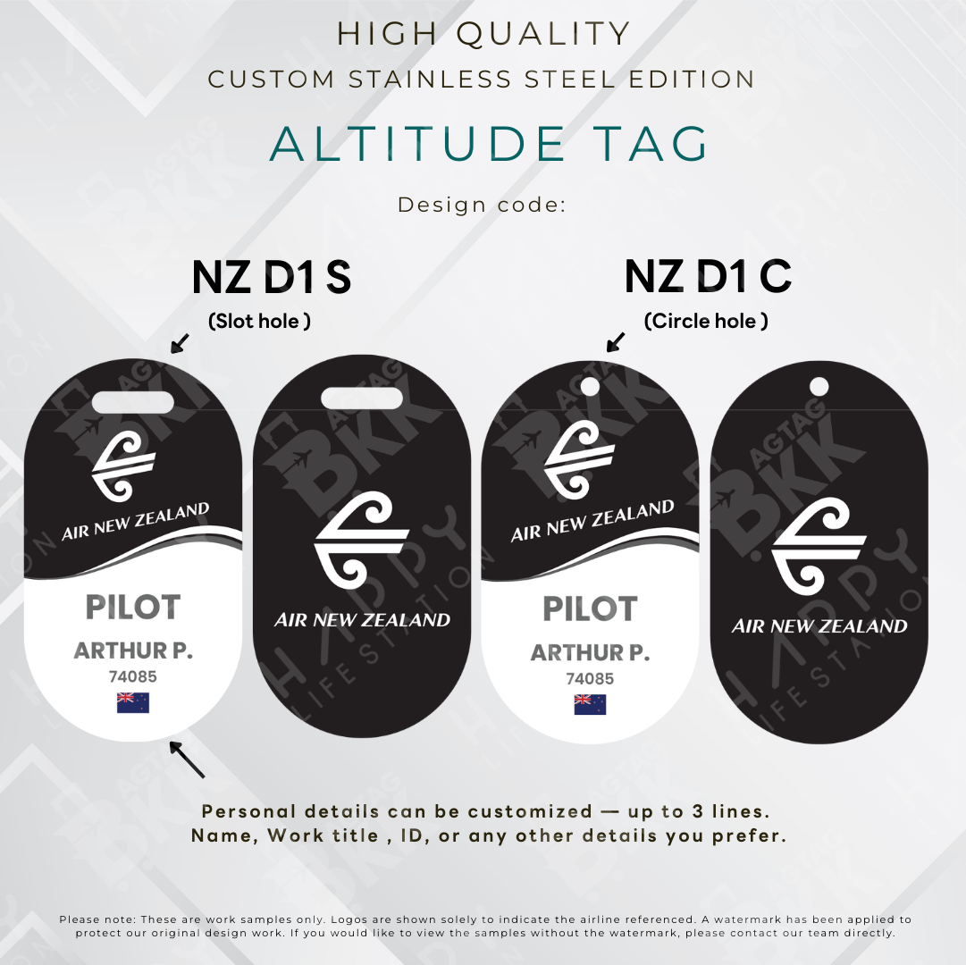 Air New Zealand personalized stainless steel altitude luggage tag laser-engraved