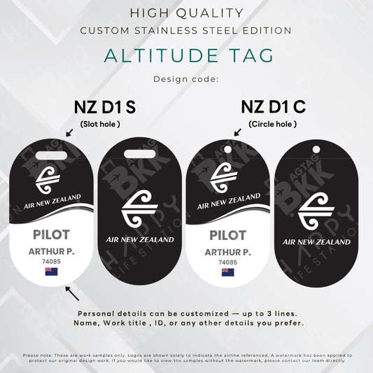 Air New Zealand personalized stainless steel altitude luggage tag laser-engraved