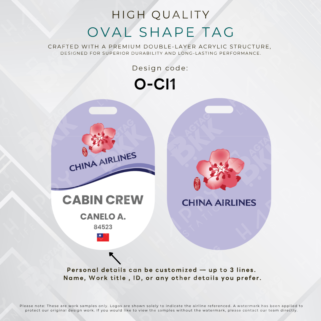 China Airlines Oval Shape Crew Luggage Tag Design 1 | BAGTAGBKK