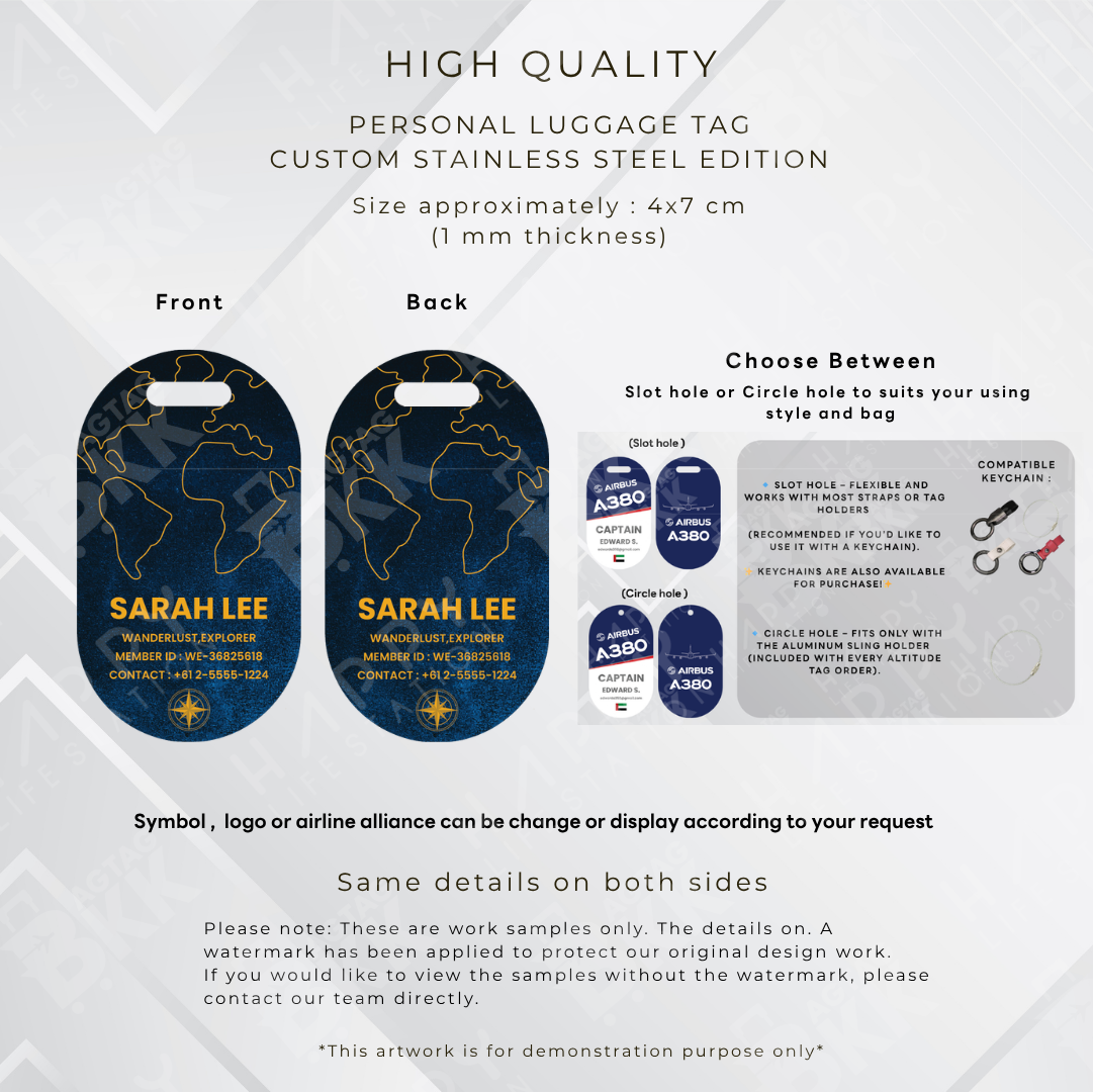 Frequent Flyer - Altitude Tag ( Stainless Steel Luggage Tag)