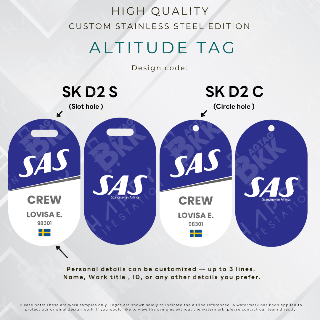 SAS (Scandinavian Airlines) - Altitude Tag ( Stainless Steel Luggage Tag)